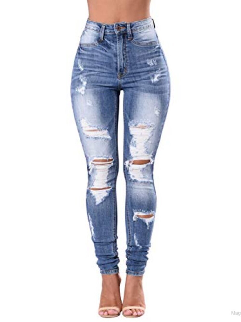 Women's High Waisted Ripped Skinny Stretch Jeans Distressed Butt Lifting Denim